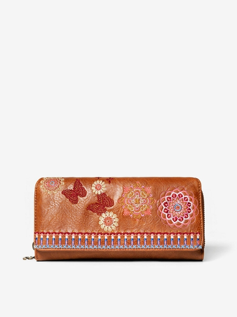

Desigual Women Brown & Peach-Coloured Self Design Two Fold Wallet