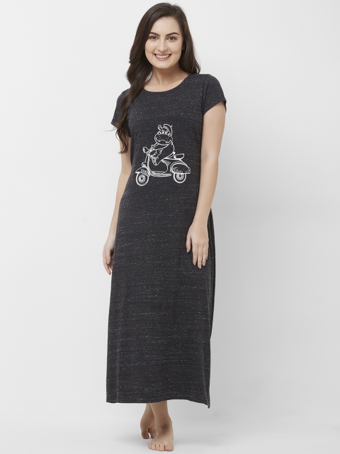 

Mystere Paris Charcoal Grey Printed Nightdress