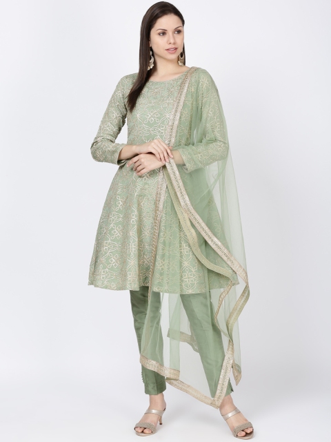 

Soch Women Olive Green & Gold-Toned Woven Design Kurta with Trousers & Dupatta