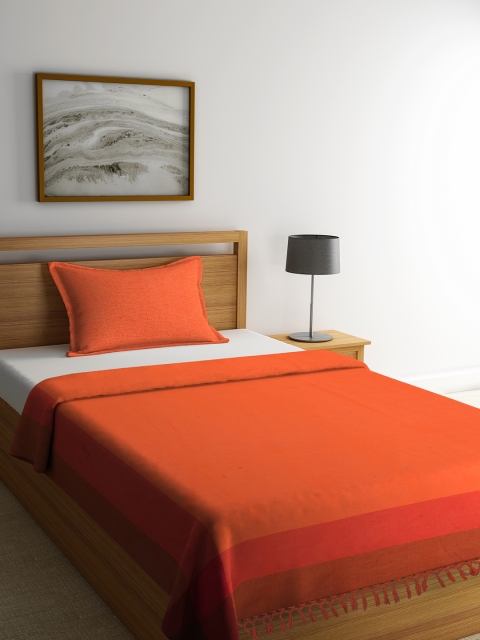 

NEUDIS Orange & Brown Solid Double Bed Cover With 2 Pillow Covers