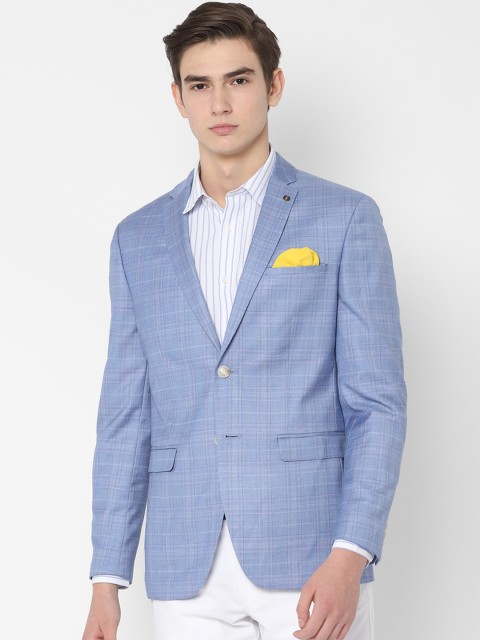 

Allen Solly Men Blue Checked Single-Breasted Slim-Fit Blazer