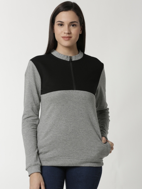 

De Moza Women Grey & Black Colourblocked Sweatshirt