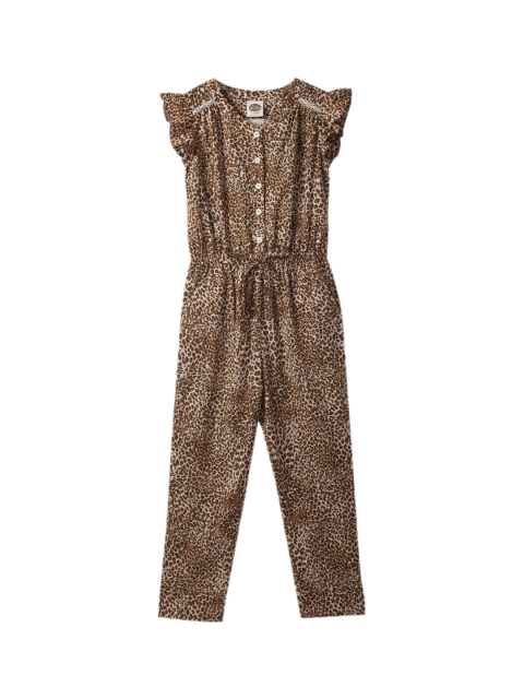 

Cub McPaws Girls Brown Leopard Printed Basic Jumpsuit