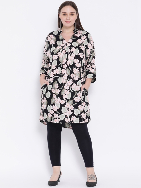 

Oxolloxo Black & Pink Floral Printed Tunic