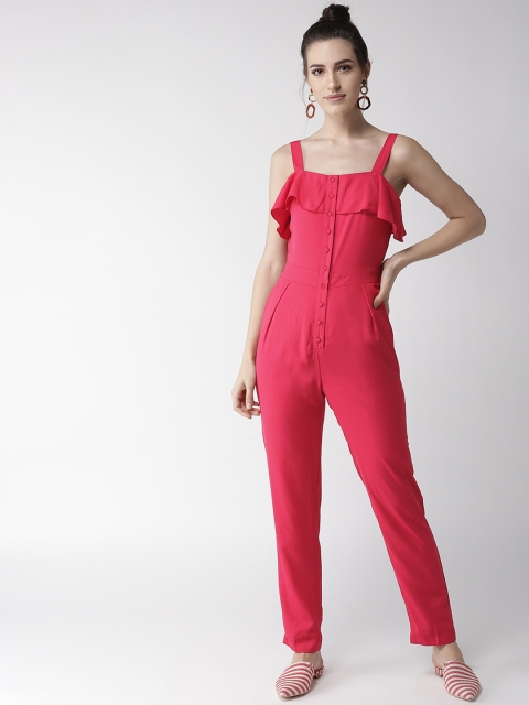 

QUIERO Women Fuchsia Pink Front-Open Ruffled Jumpsuit