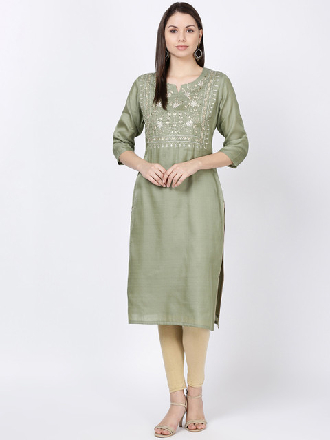 

Soch Women Mint Green Embroidered Silk Straight Kurta