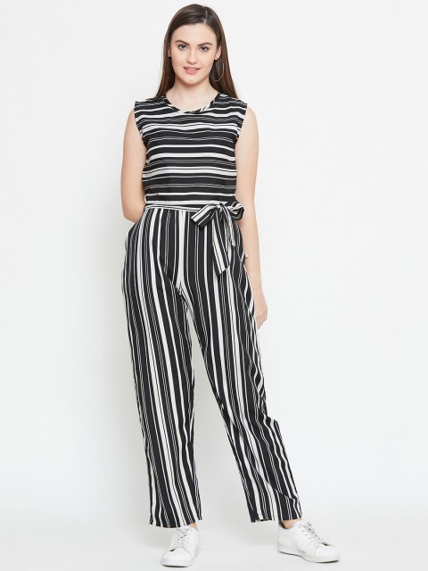 

FIZERA Women Black & White Striped Basic Jumpsuit