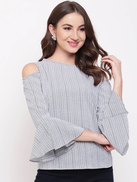 

Mayra Women Blue Striped A-Line Top