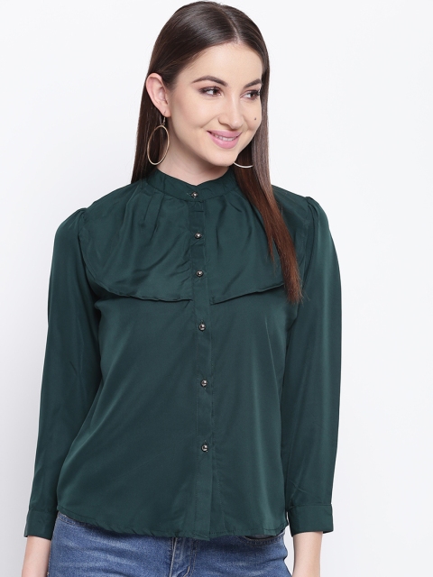 

Mayra Women Green Solid Shirt Style Top with Ruffle Detail