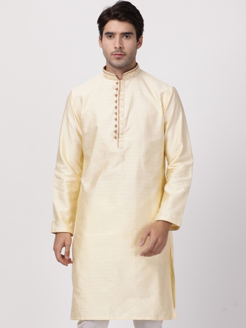

VASTRAMAY Men Cream-Coloured Woven Design Straight Kurta