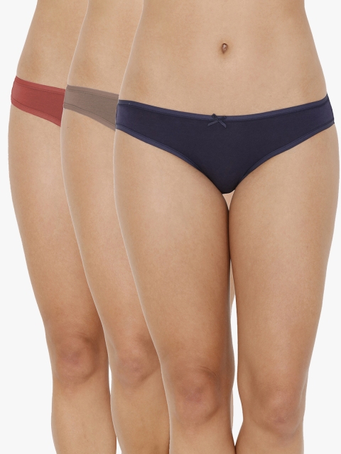 

every de by amante Women Pack of 3 Solid Low-Rise Bikini Briefs EK131, Navy blue