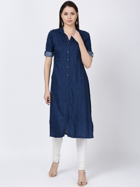 

Soch Women Navy Blue Printed Straight Kurta