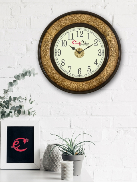 

eCraftIndia Cream-Coloured Handcrafted Round Solid 40.6 cm Analogue Wall Clock