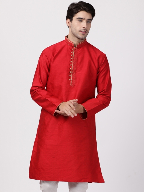

VASTRAMAY Men Red Woven Design Straight Kurta