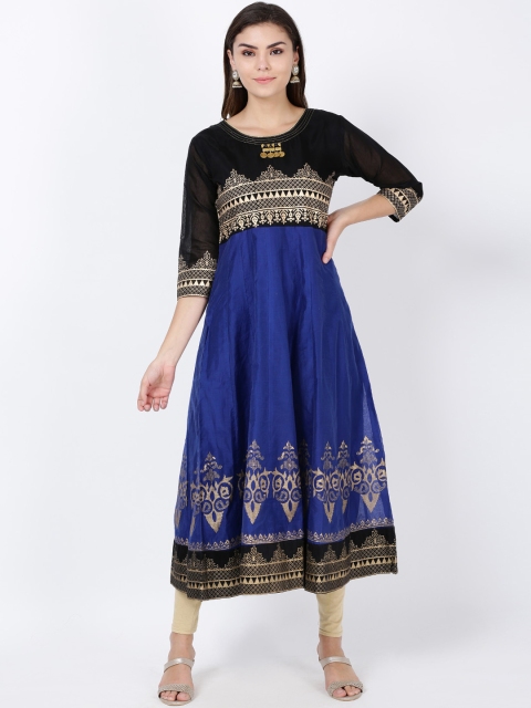 

Soch Women Blue & Black Printed Anarkali Kurta