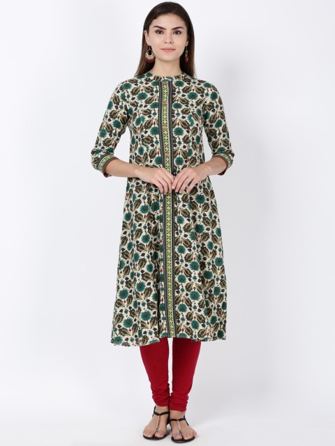 Soch Women Green & White Printed A-Line Kurta