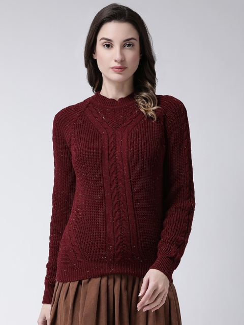 

Club York Women Maroon Cable Knit Speckled Pullover Sweater