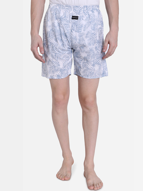 

Nick&Jess Men White & Blue Printed Pure Cotton Boxer MNSBXR011CB