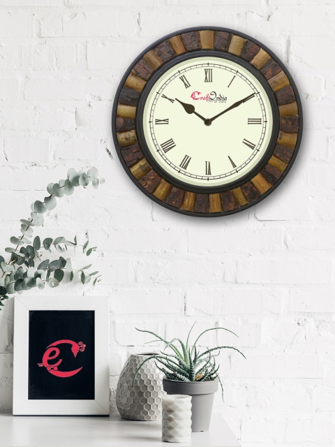 

eCraftIndia Cream-Coloured Handcrafted Round Solid 30.48 cm Analogue Wall Clock