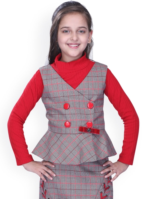 

CUTECUMBER Girls Red Ribbed Pullover Sweater