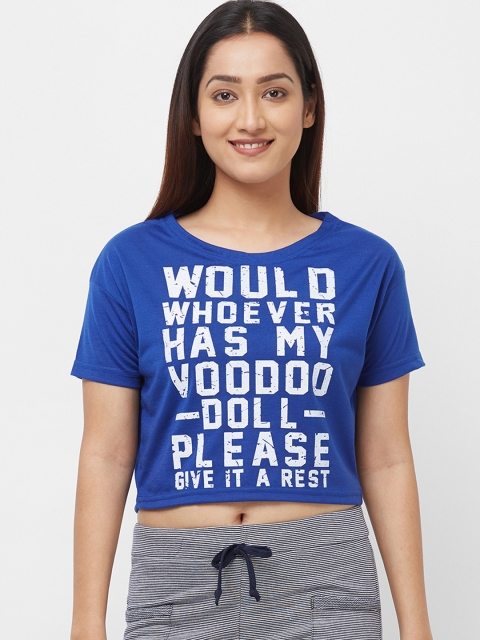

Imagica Women Blue Printed Round Neck T-shirt