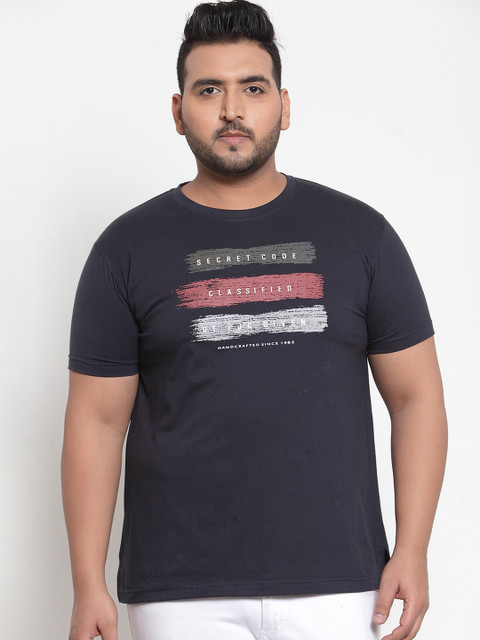 

plusS Men Navy Blue Printed Round Neck T-shirt