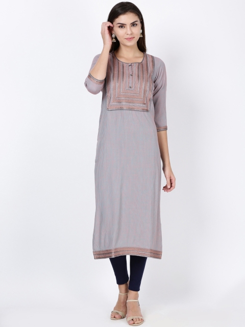 

Soch Women Lavender Yoke Design Straight Kurta