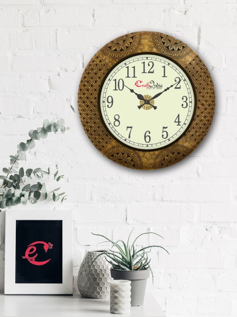 

eCraftIndia Gold-Toned & Beige Handcrafted Analogue Wall Clock