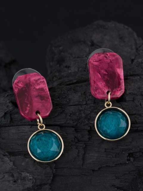 

E2O Teal Blue & Gold-Plated Geometric Drop Earrings