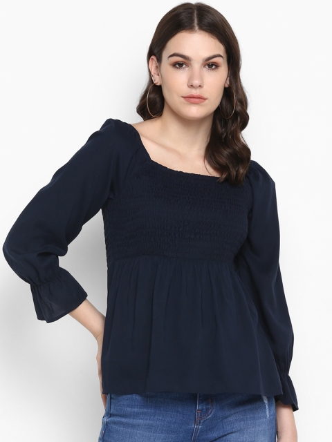 

FOSH Women Navy Blue Solid Empire Top