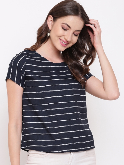 

Mayra Women Navy Blue Striped A-Line Top