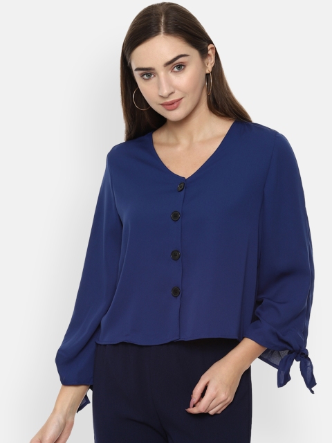 

Van Heusen Woman Women Navy Blue Solid A-Line Top