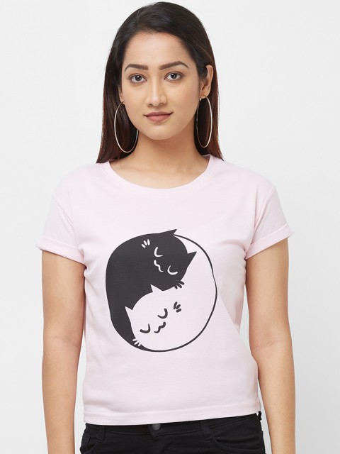 

Imagica Women Pink Printed Round Neck T-shirt