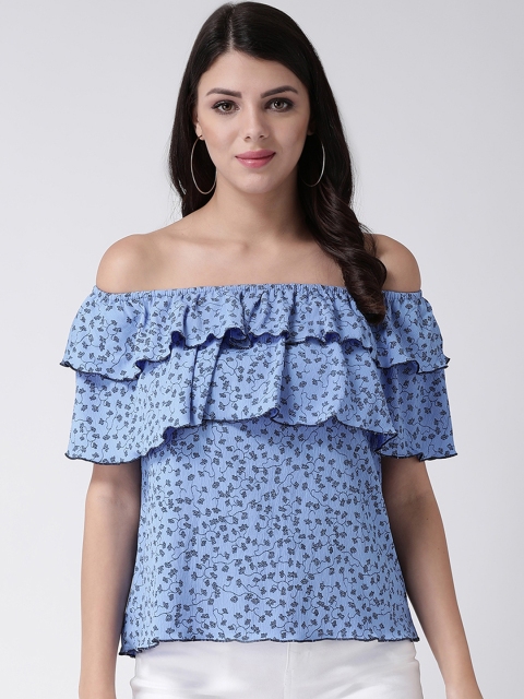 

Leo Sansini Women Blue Floral Print Bardot Top
