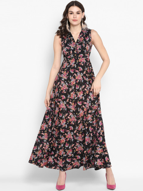 

The Vanca Women Black & Purple Floral Print Shirt Dress