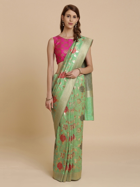

Koskii Green Woven Design Silk Blend Saree