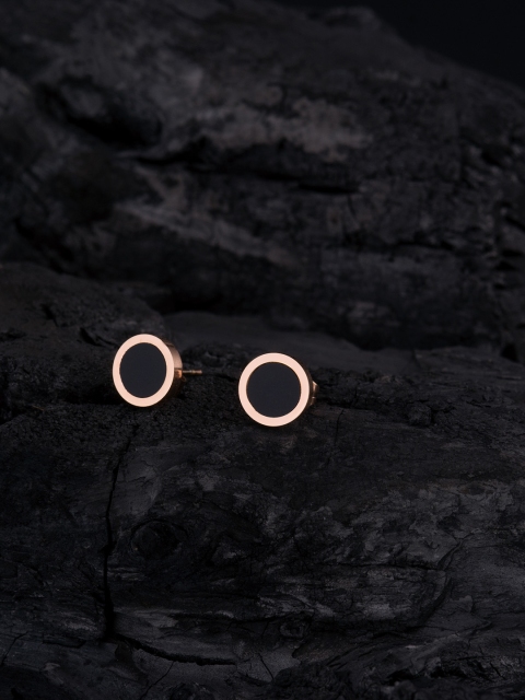 

E2O Rose Gold-Plated & Black Circular Studs
