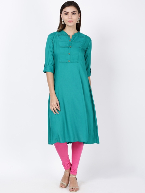 

Soch Women Turquoise Blue Solid A-Line Kurta