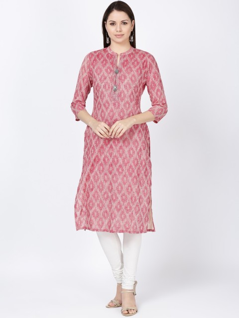 

Soch Women Pink & Off-White Printed Straight Kurta
