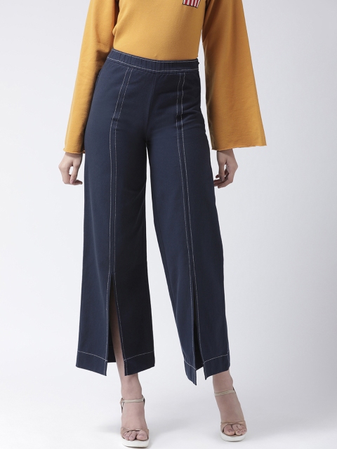 

Leo Sansini Women Navy Blue Smart Flared Striped Parallel Trousers