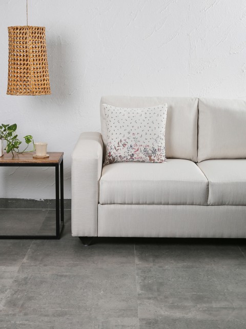

House This White & Beige Floral Printed Square Cushion Cover