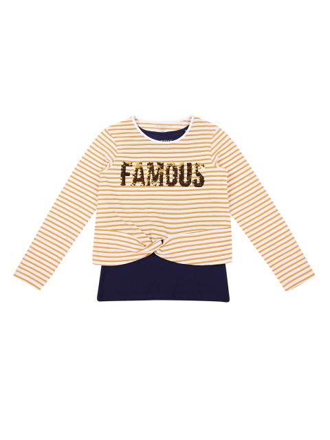 

Pantaloons Junior Girls White Striped Round Neck Pure Cotton T-shirt