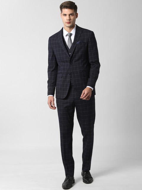 

Peter England Men Navy Blue Slim Fit Checked Single-Breasted Suit