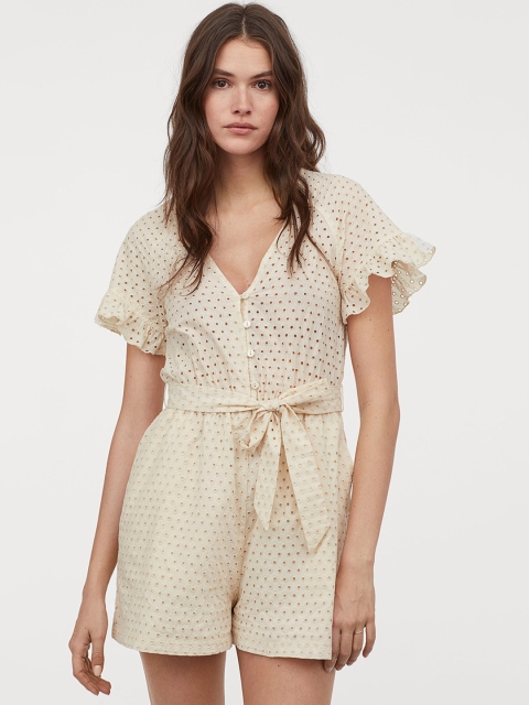 

H&M Women Cream-Coloured Broderie Anglaise Playsuit