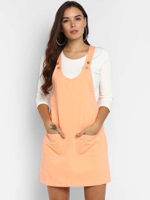 

FOSH Women Orange Solid Pinafore Dress