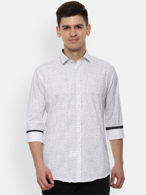 

V Dot Men White & Black Slim Fit Printed Casual Shirt