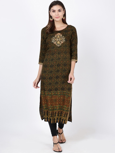 

Soch Women Green & Brown Printed Straight Kurta