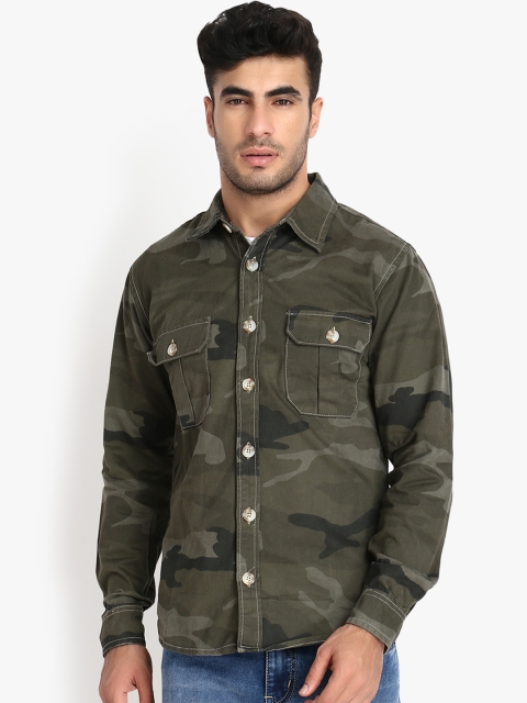 

Kotty Men Olive Green Camouflage Printed Jacket