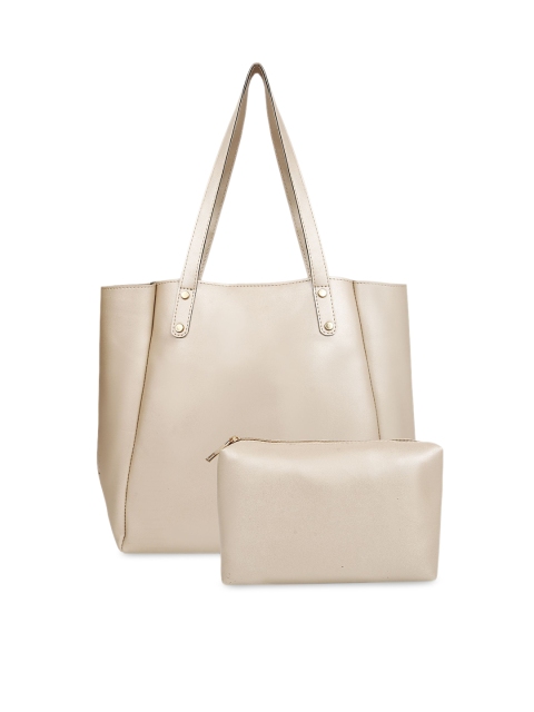 

Toteteca Beige Solid Tote Bag With Pouch