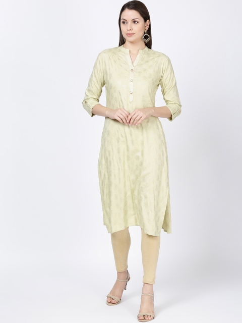 

Soch Women Beige Foil Printed Straight Kurta